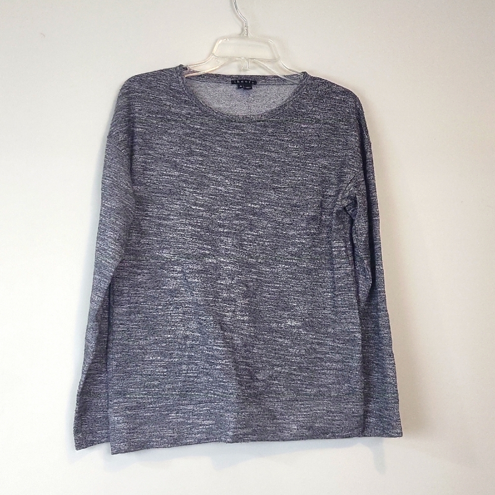 THEORY Black White Space-Dye Cotton Blend  Banded Hem Top